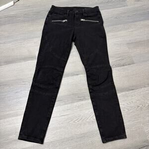 ALLSAINTS Women’s Black Skinny Jeans moto Zippers 27